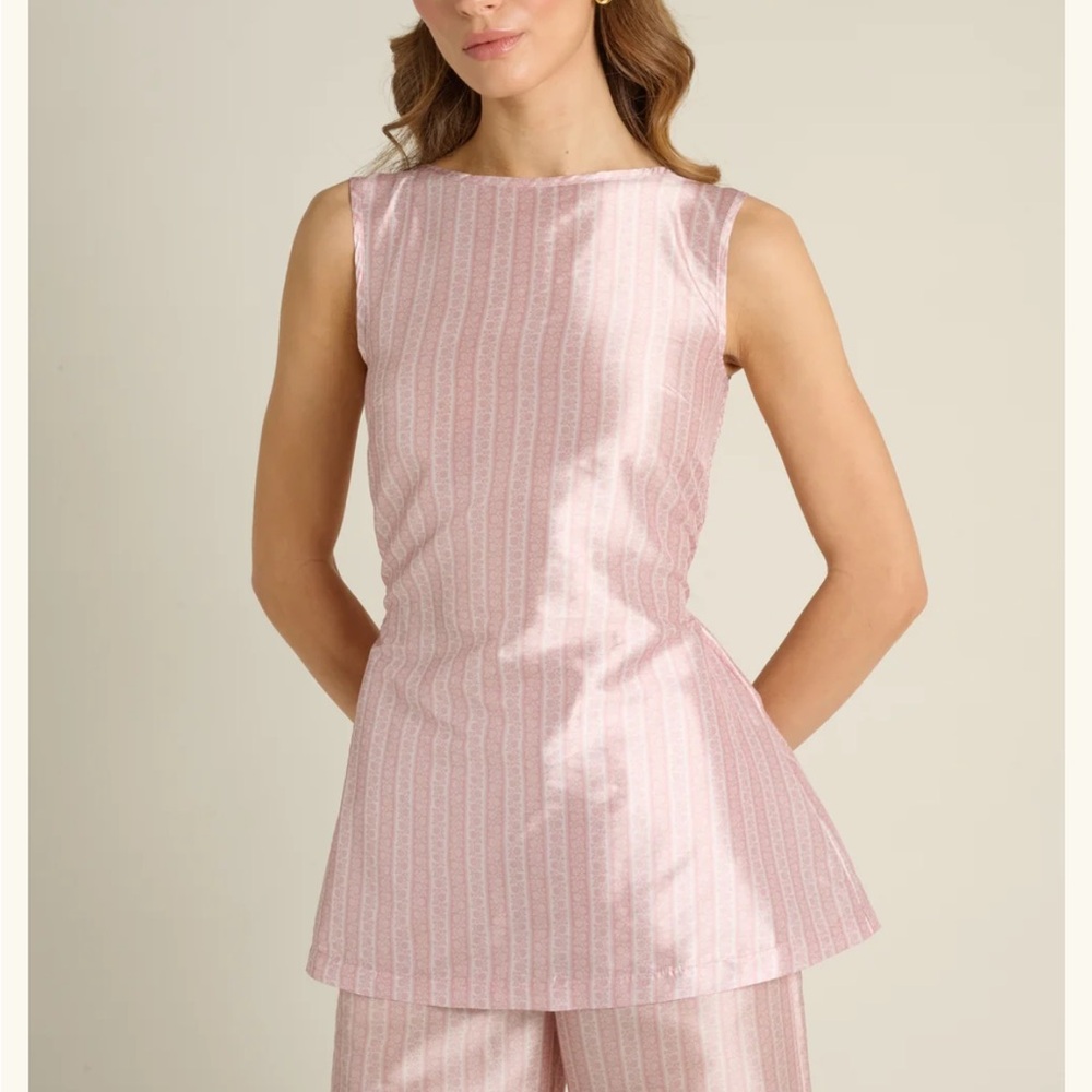 Sleeveless Pink Striped Satin Top